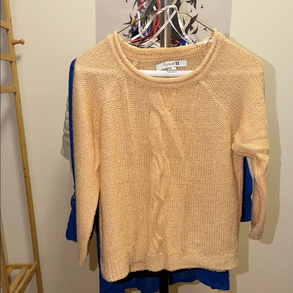 Forever 21 Pastel Orange Cream Cable Knit Sweater